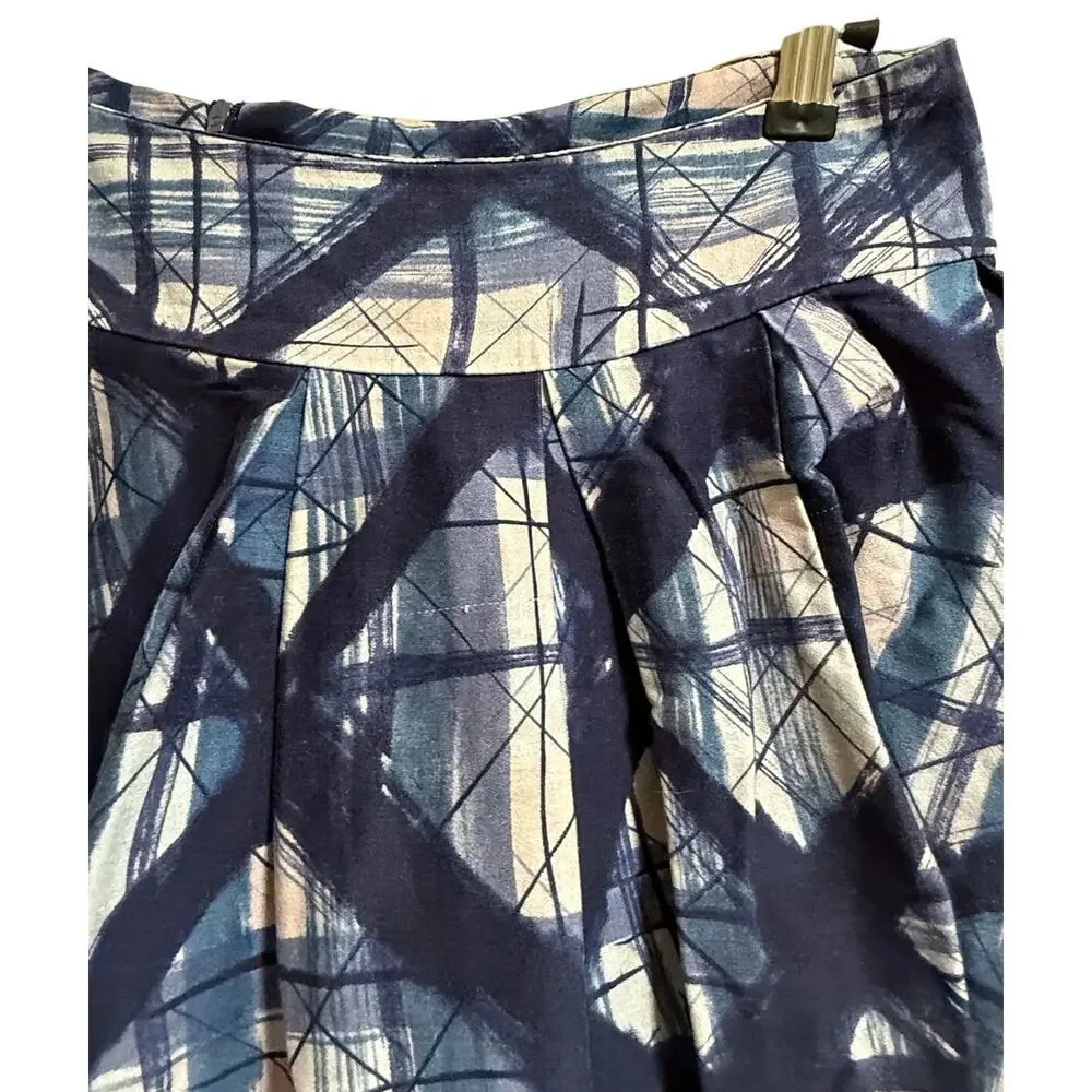 Review Blue Abstract Design Size 10 Midi Skirt